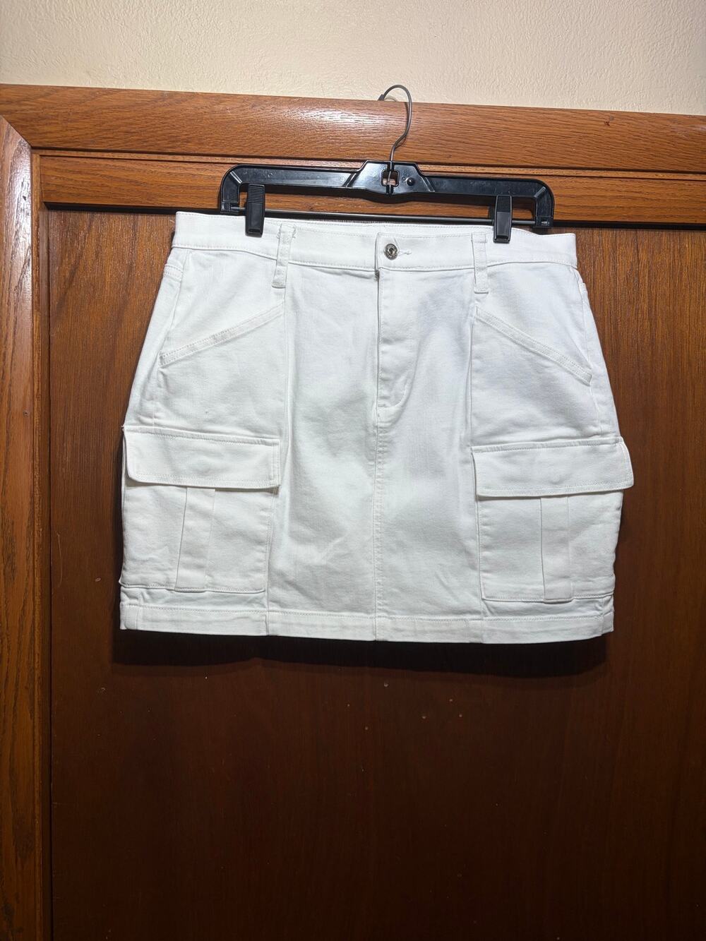 Rock & Republic White Cargo Mini Skirt Size 12 Utility Stretch Denim Y2K
